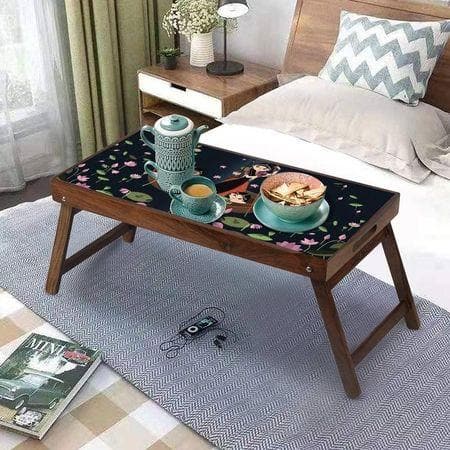 Three Amigas Solid Wood Breakfast Table/Tray In Multicolour