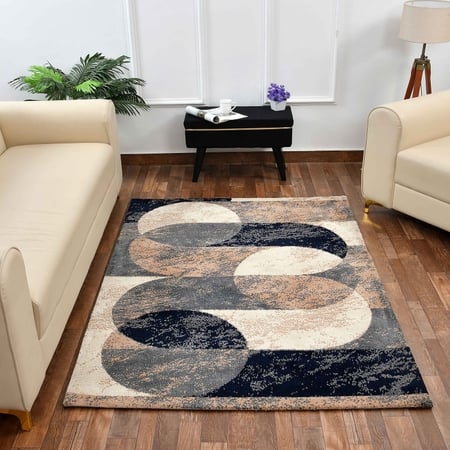 Multicolor Geometric Machine Made Polyester 4 X 6 Feet Carpet