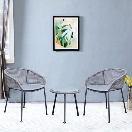 Coral Outdoor Table Set with 1 Table and 2 Chairs Gun Metal In Grey