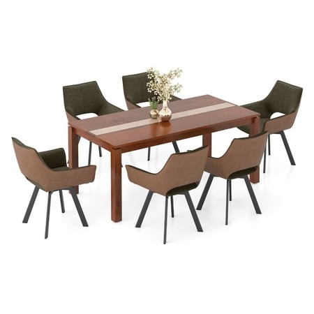 Atlas Crest Storage Solid Wood Dining Table With 6 Casey Swivel Chairs (Finish : Honey, Chair Colour : Dual Tone)