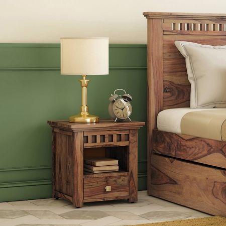Fidora Solid Wood Bedside Table in Teak Finish