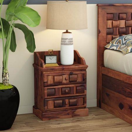 Woodway Solid Wood Bedside Table in Teak Finish