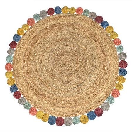 Hand Braided Jute Colorful Round Rug