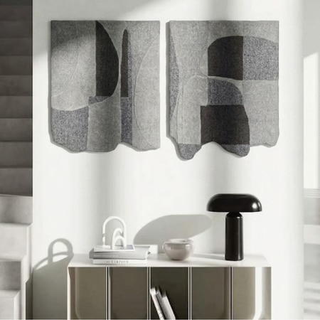 Abstract Handmade Wool Silk Wall Art Grey 2 Panel Set 4 x 6 Feet