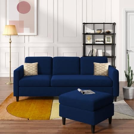 Monznij Sectional Fabric Sofa - Navy Blue