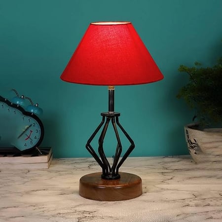 Felicity Red cotton Table lamp with Wood & Iron Base