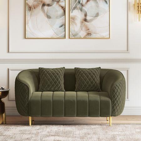 Amora 2 Seater Fabric Sofa in Deep Olive Velvet