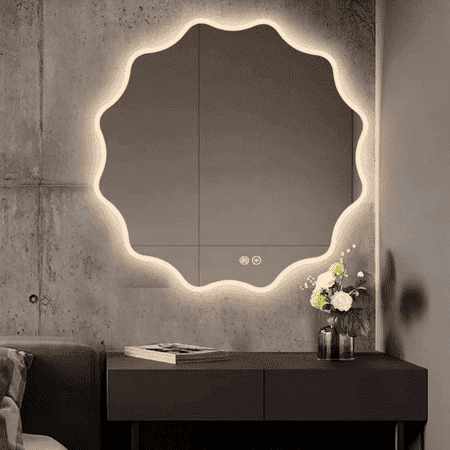Wavy LED Backlit Mirror Designer Flower Shape for
