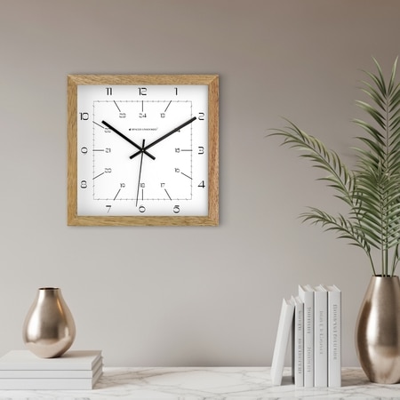 Wooden Square Wall Clock with 24-Hour Dial