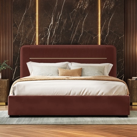 Milan Engineered Wood Queen Size Bed With Hydraulic Storage (Deep Crimson Velvet Colour)