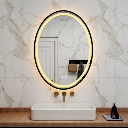 Oval Framed LED  Mirror Black Matte Gold Rose Gold Brushed Silver