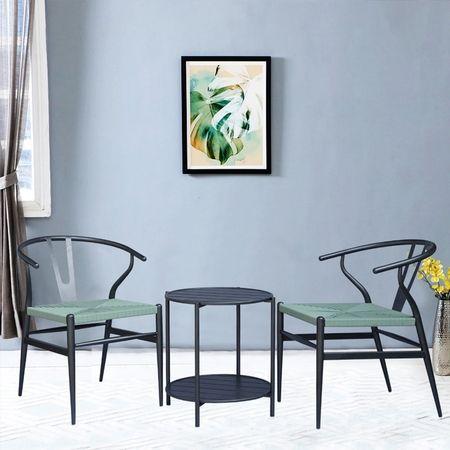 Sigma Wishbone Table Set with 1 Table and 2 Chairs Gun Metal In Grey