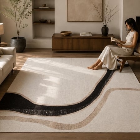 Handmade Natural Wool Area Rug Abstract Flow Ivory 10 x 14 Feet Carpet