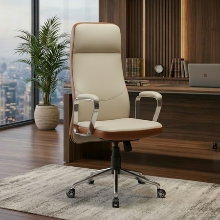 Ettorez Lexus Hb Ultra Premium Leatherette Office Chair In Cream And Tan