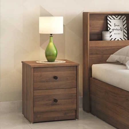 Hazel Engineered Wood Bedside Table in Classic Walnut Finish