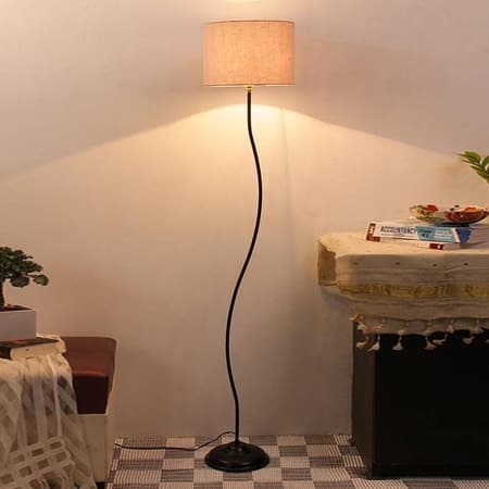 Deven Grey Cotton Shade Floor Lamp