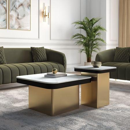 Filo Banswara Marble And Metal Nesting Coffee Table In Rough Gold Finish