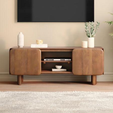 Olen Solid Wood TV Cabinet In Amber Walnut Finish