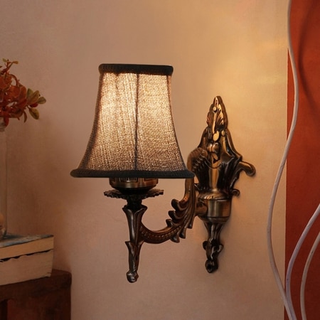 Devansh Gold Antique Wall Mounted Lamp With Beige Jute Shade