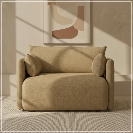Cozychic Wood 1 Seater With Upholstery Non Storage Sofa In Yellow Colour