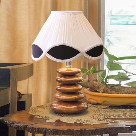 Devansh Multicolor Vintage Cotton Table Lamp With Wood Pebble Lamp (12X12X16.5) Inches -C