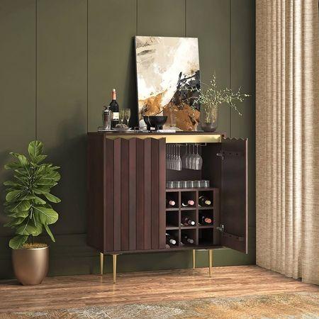 Keoni Solid Wood Free Standing Bar Cabinet in Claret Mahogany Finish
