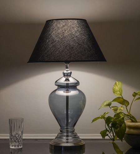 Syracuse Blue Glass Table Lamp With Black Cotton Shade