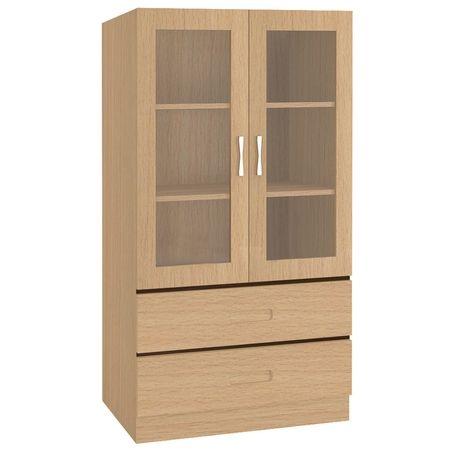 Paloma Large Crockery cum Bookshelf Cabinet with Toughened Glass Shutters and Drawers in Canadian Maple Coffee Walnut Colour