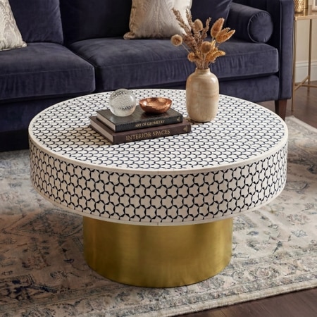 Aina Inlay Coffee Table In Matt Gold Finish