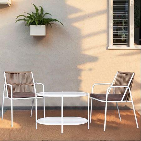 Crema Outdoor Table Set with 1 Table and 2 Chairs in Ivory White