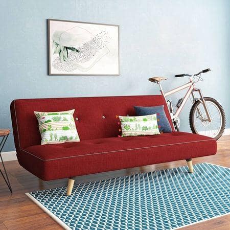 Zehnloch 3 Seater Click Clack Sofa cum Bed In Salsa Red Colour