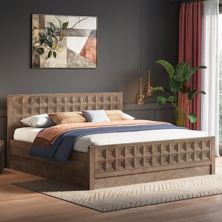 Baori Solid Wood Queen Size Hydraulic Storage Bed In Danish Walnut Finish