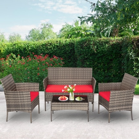 Carry Bird Wicker Patio Furniture Accessorie 4 Seater Sets In Grey And Red Colour