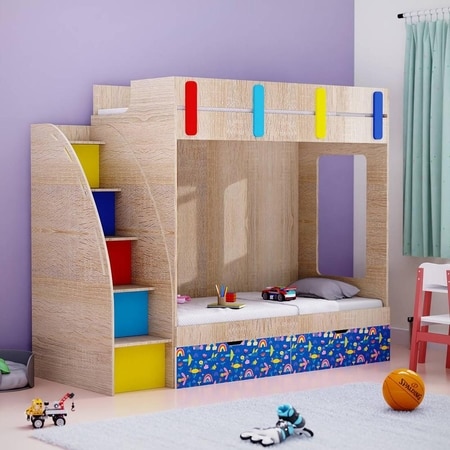 Pinwheels Bunk Bed with Storage in Oak Colour