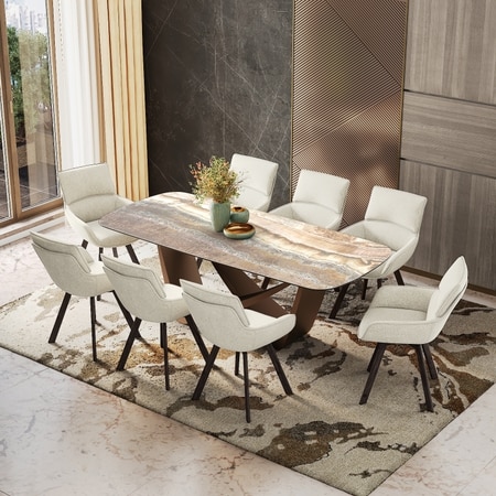 Paloma 8 Seater Jupiter Spanish Ceramic Dining Table With Bren Dining Chairs