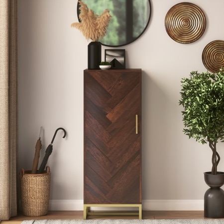 Nina 12 Pairs Solid Wood Shoe Cabinet In Mango Walnut Finish