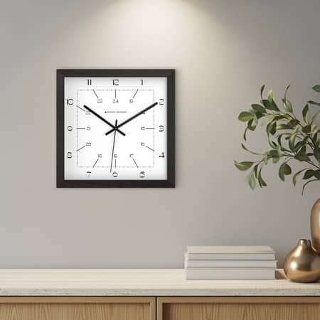 24-Hour Dial and Minimal Square Wooden Wall Clock