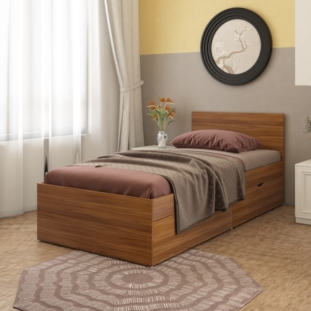 Ashton Single Bed with Right Side Pull Out Drawer Storage in Exotic Teak Finish