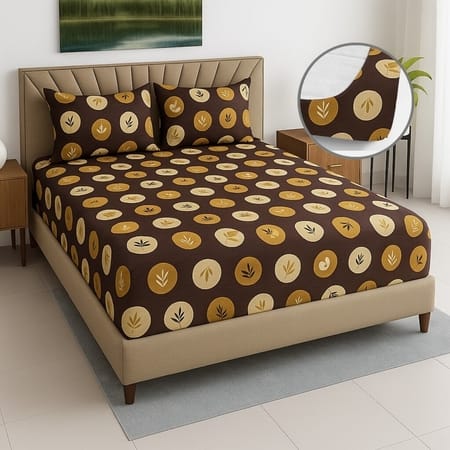 Floral 400 TC Cotton Fitted Super King Size Bedsheet With 2 Pilllow Covers  Threads