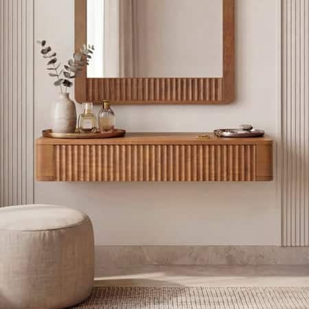 Toledo Solid Wood Wall Mounted Dresser In Amber Walnut Finish