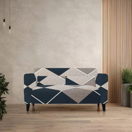 2 Seater Navy Cubes Sofa Cover