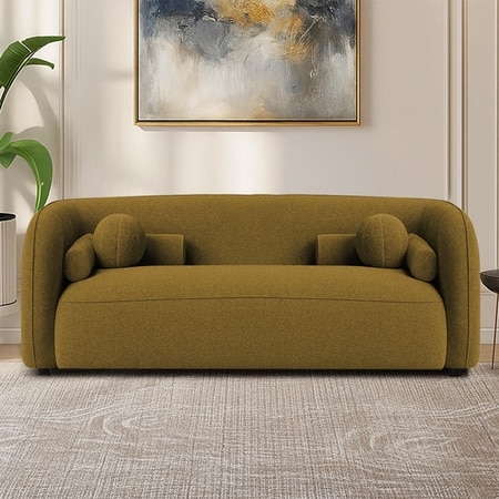 Zenol Boucle Fabric 2 Seater Sofa In Yellow