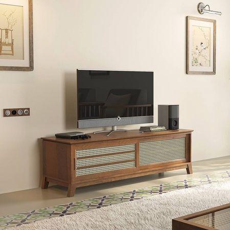Fujiwara Solid Wood Free Standing TV Unit in Amber Walnut Finish