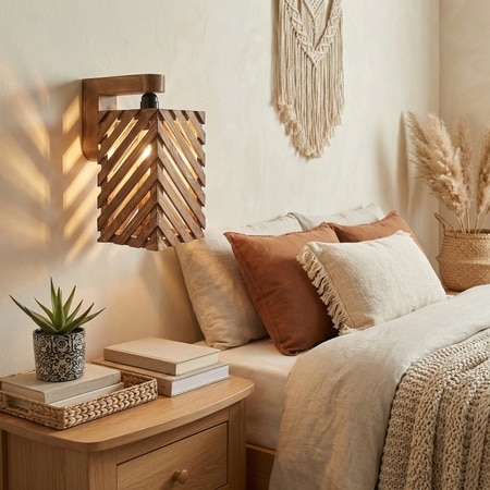 Oblique Brown Solid Wood Wall Lights
