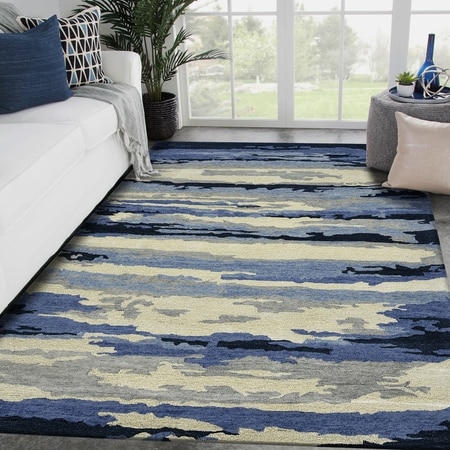 Maleah Navy Abstract Hand-Tufted Viscose 10X8 Feet Carpet