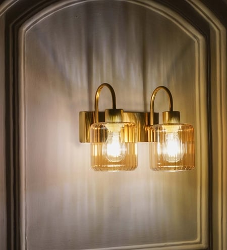 Hendrik 2 Light Wall Fitting In Brass  Finish Metal With Amber Glass