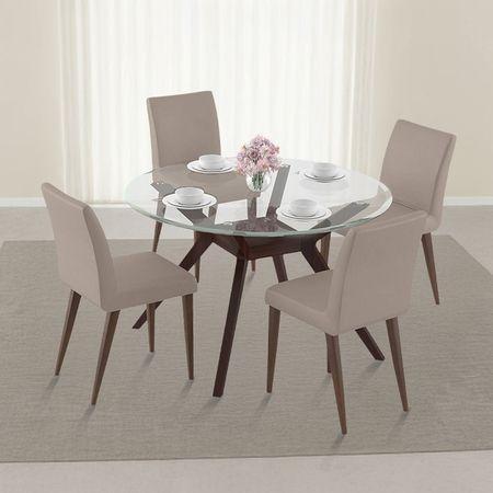 Wesley - Persica 4 Seater Dining Table Set (Colour- Beige, Finish- Dark Walnut)