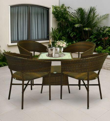 Geelong Wicker Table And Chair Set  Brown Beige Dual Ton Finish