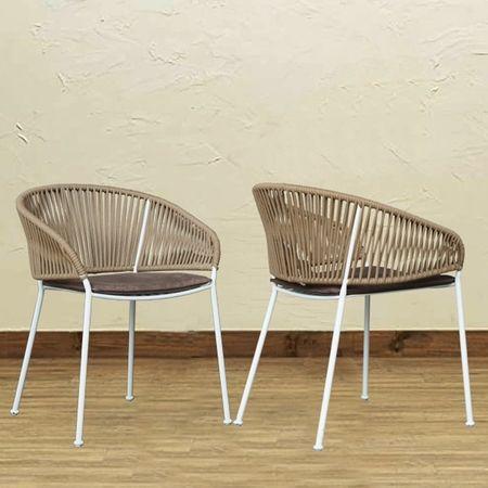 Coral Outdoor Accent Patio Weaving Chair Set of 2 in Ivory White