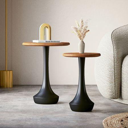 Calla Solid Wood Side Tables Set of 2 in Dual Tone Amber Walnut and Black Finish